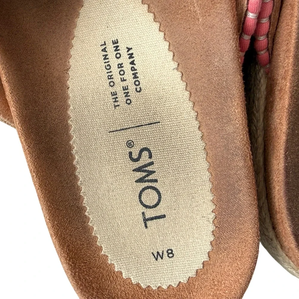 TOMS Women's Espadrille Platform Sandals Woven Slides Straps Tan Pink Coral W8‎